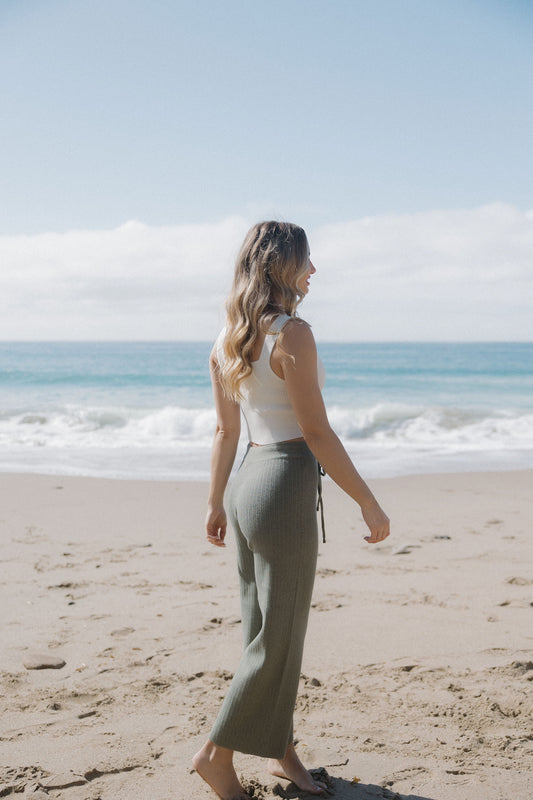 Staycation Ribbed Pants in Olive - Dose of Soleil