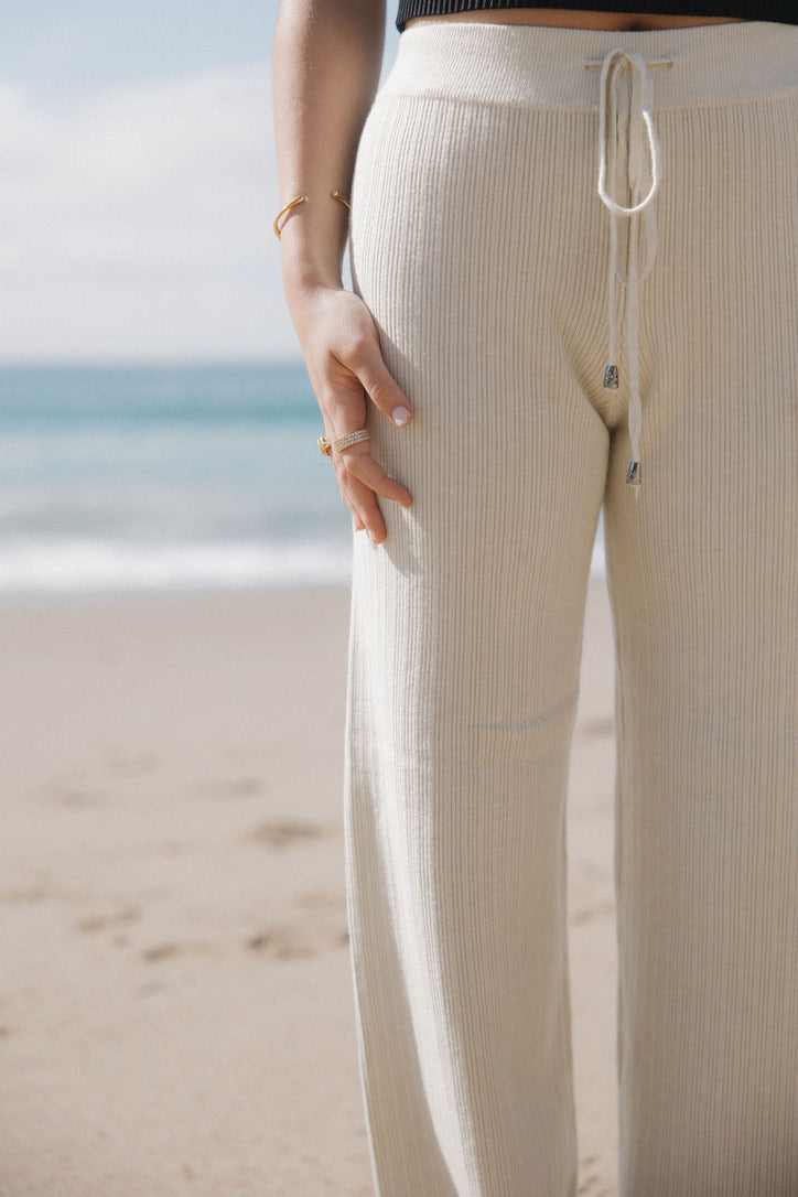 Staycation Ribbed Pants in Ivory - Dose of Soleil