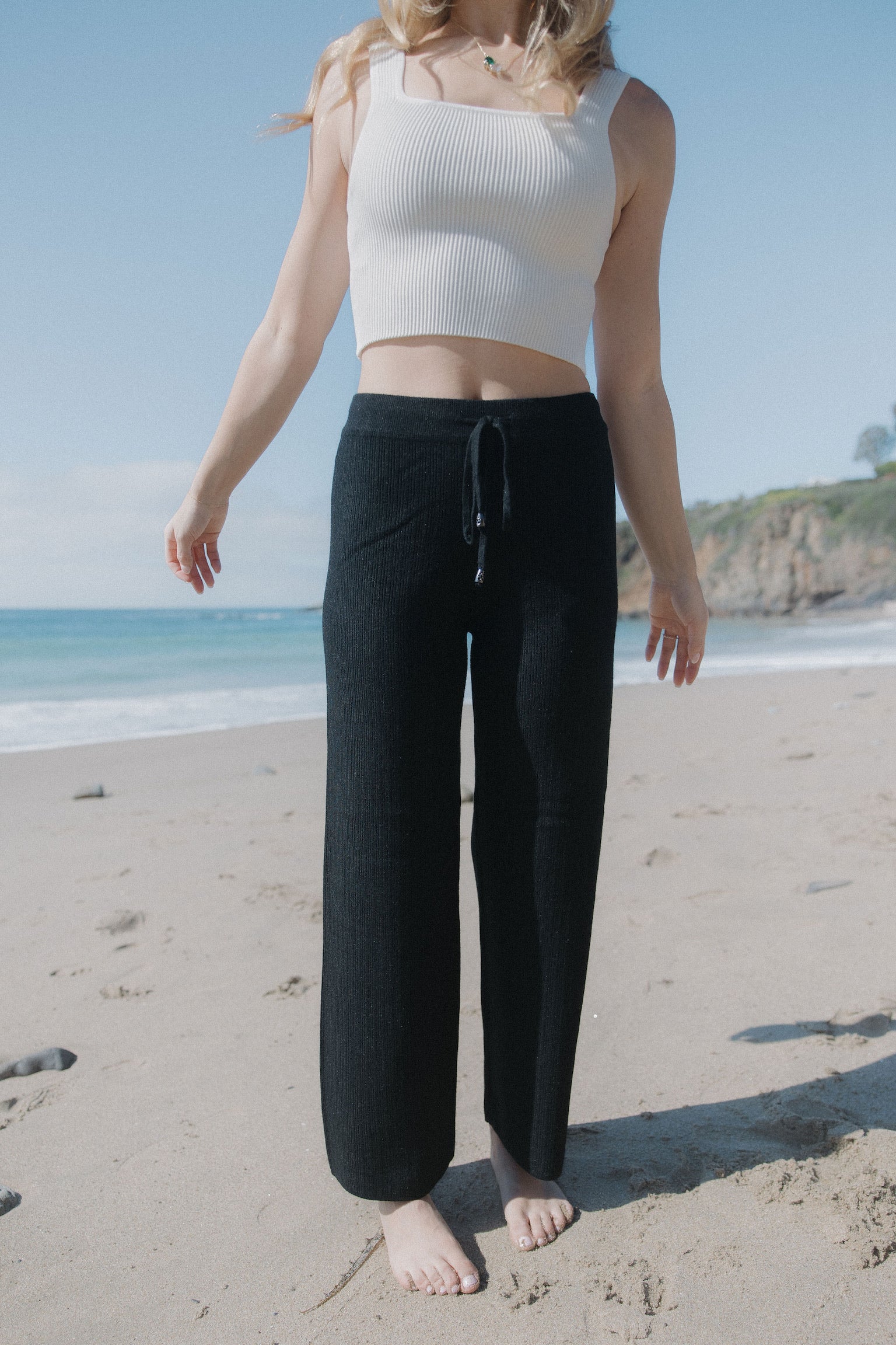 Staycation Ribbed Pants in Black - Dose of Soleil