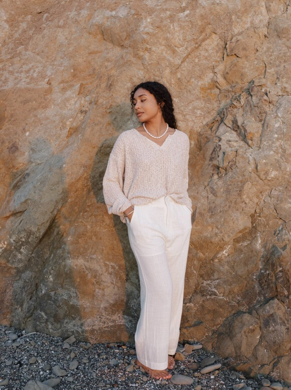 Kye Linen Blend Pants Ivory - Dose of Soleil