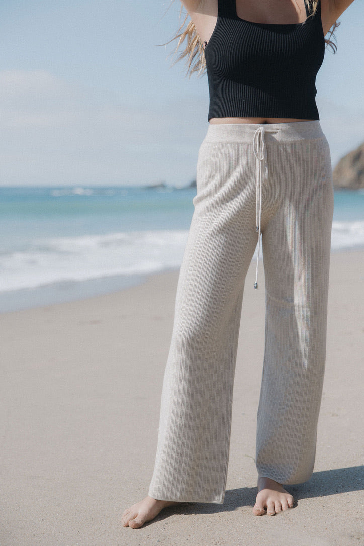 Staycation Ribbed Pants in Oatmeal - Dose of Soleil