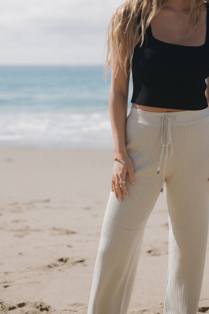 Staycation Ribbed Pants in Ivory - Dose of Soleil