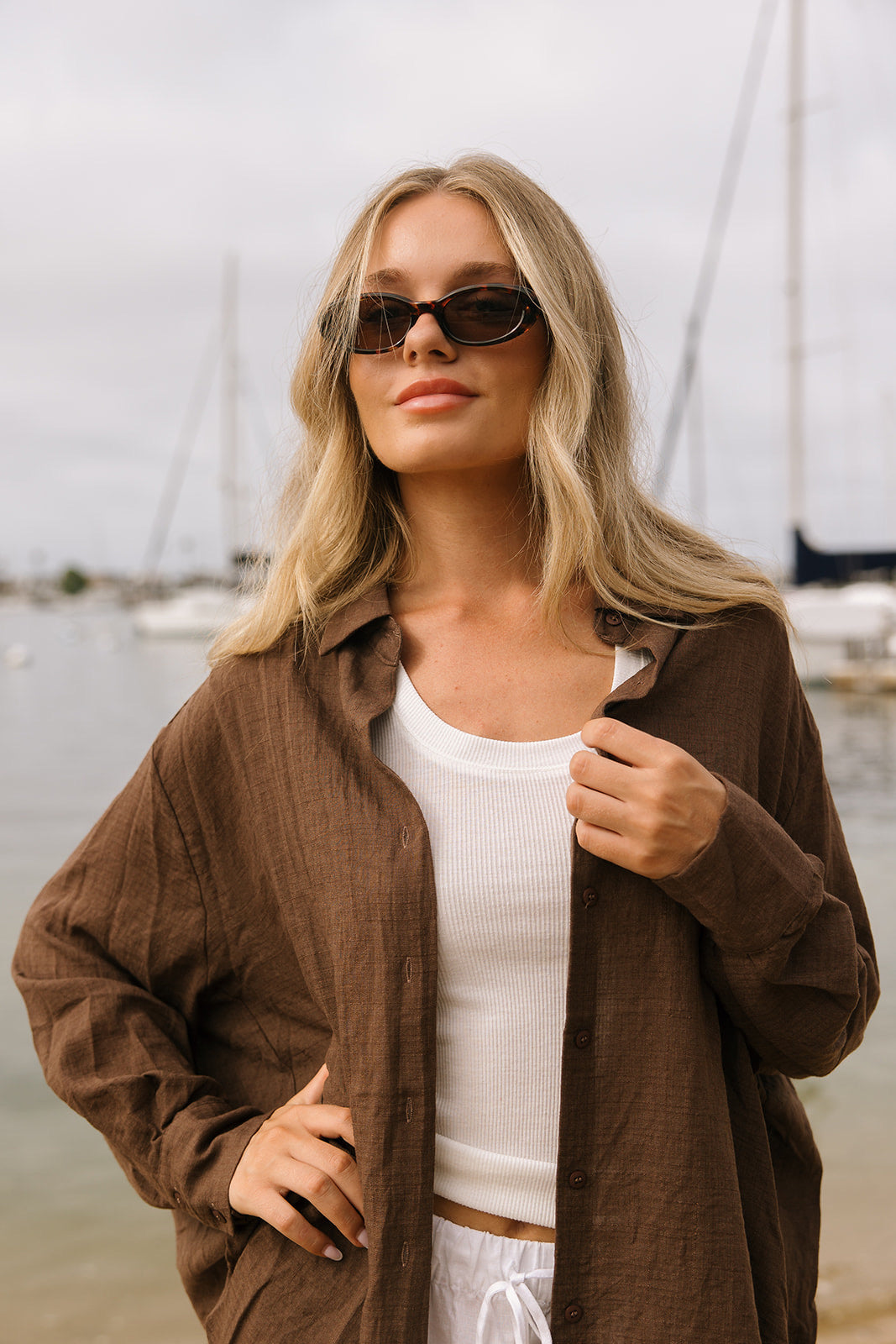 Lounge Oversized Button Up- Cocoa - Dose of Soleil