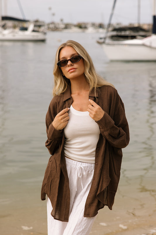 Lounge Oversized Button Up- Cocoa - Dose of Soleil
