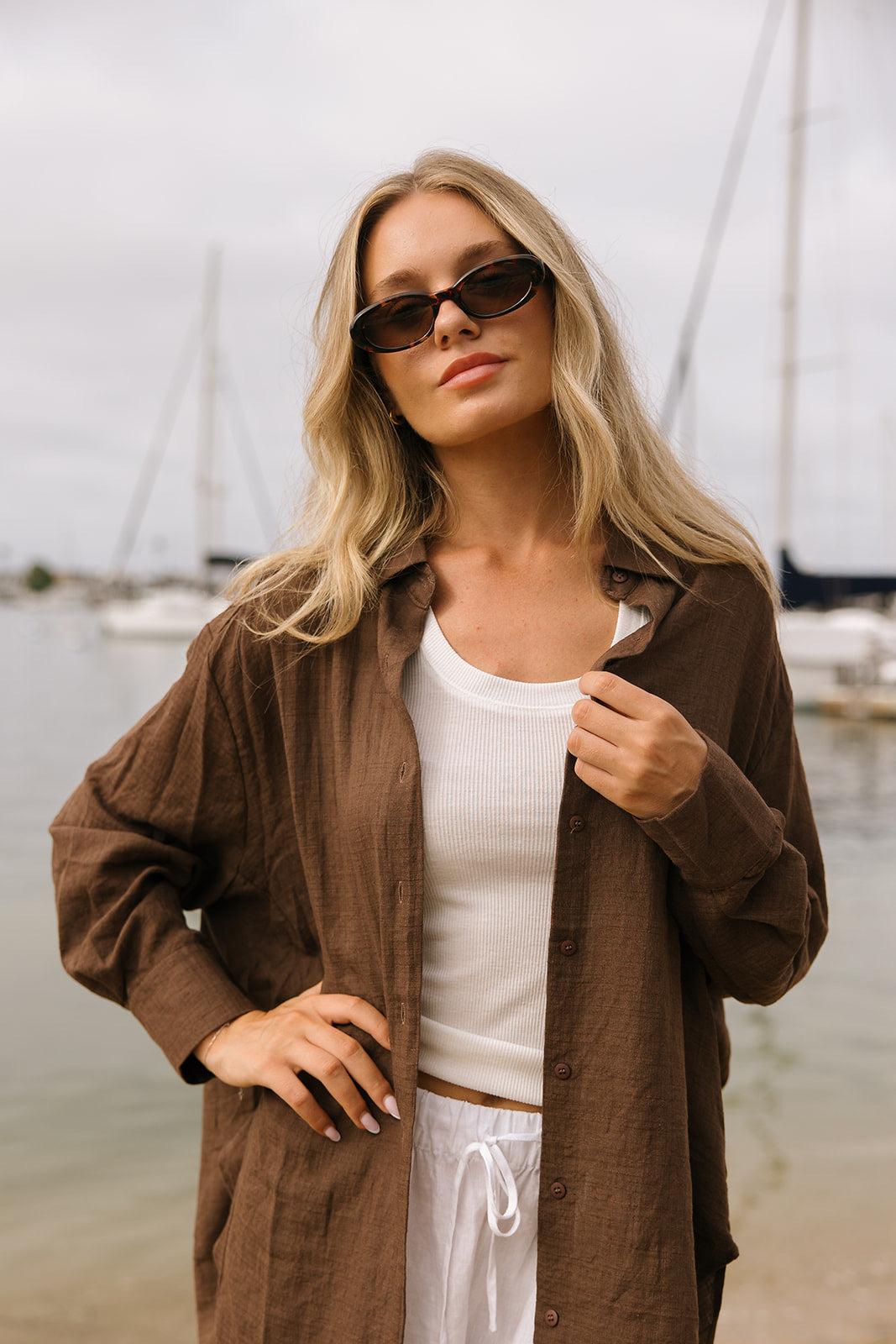 Lounge Oversized Button Up- Cocoa - Dose of Soleil