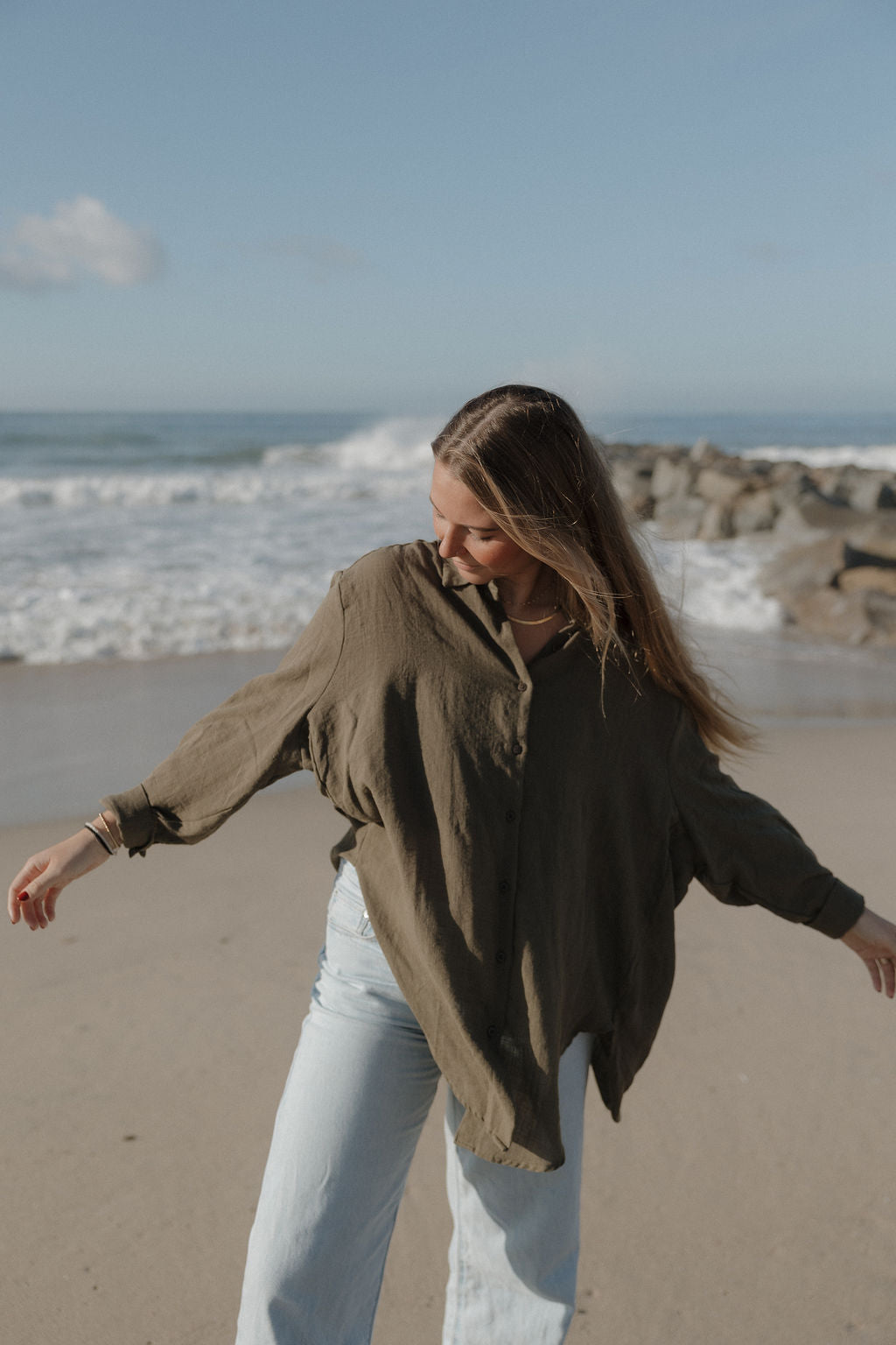 Lounge Oversized Button Up in Olive - Dose of Soleil