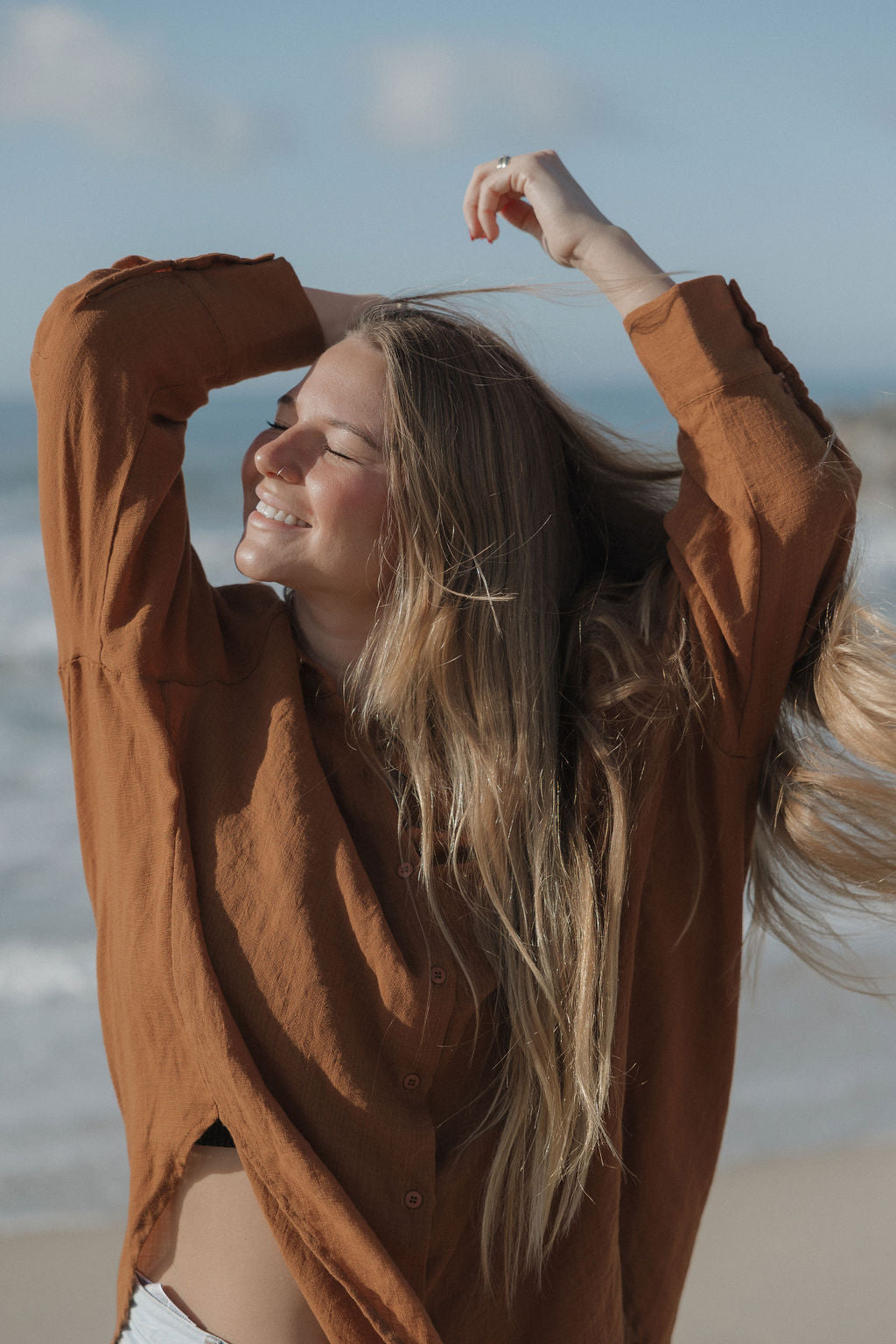 Lounge Oversized Button Up in Cinnamon - Dose of Soleil