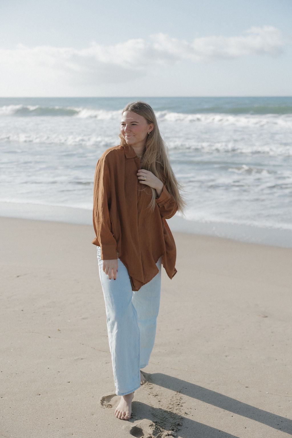 Lounge Oversized Button Up in Cinnamon - Dose of Soleil