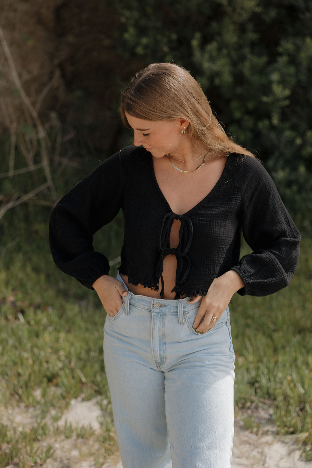 Weekend Tie Top in Black - Dose of Soleil