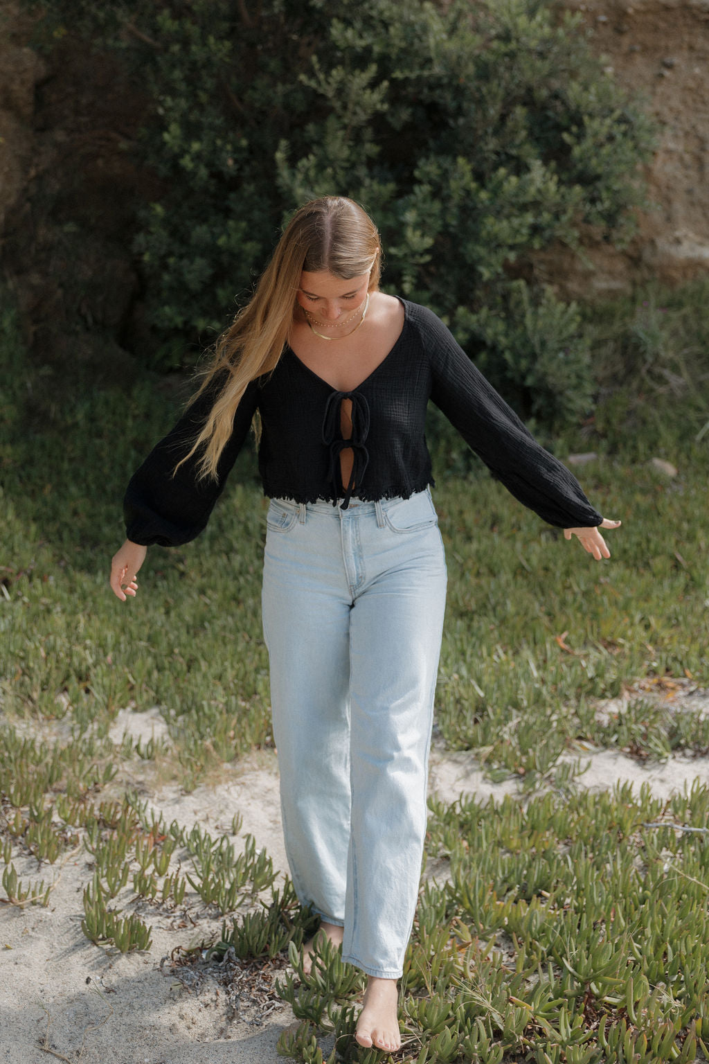 Weekend Tie Top in Black - Dose of Soleil